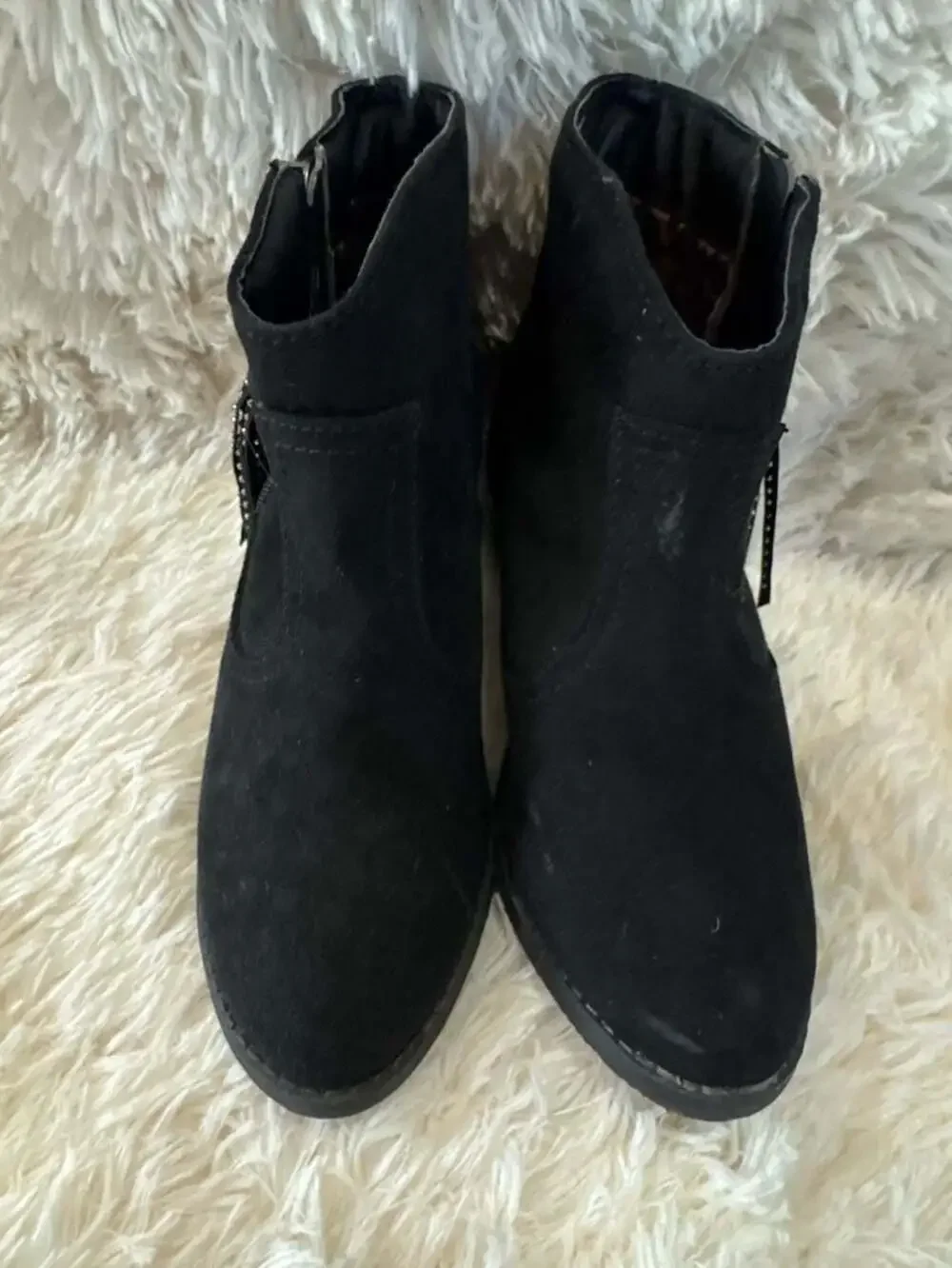 816 Wonder Nation Girls Black Faux Suede Rhinestone Fringe Ankle Boots Size 4